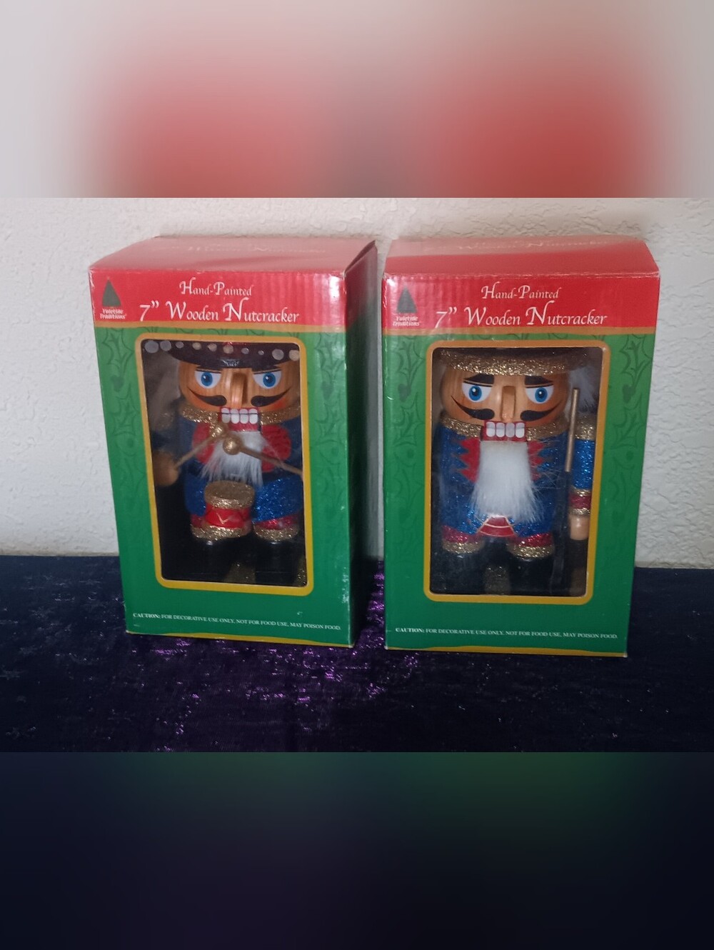 2 vintage 7" hand painted wood Nutcrackers new in opened box